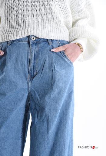 wide leg Jeans aus Baumwolle mit Knöpfen mit Reißverschluss mit Taschen - ph 4