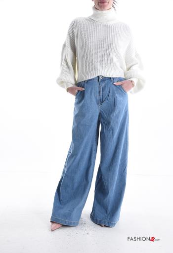 wide leg Jeans aus Baumwolle mit Knöpfen mit Reißverschluss mit Taschen - ph 5