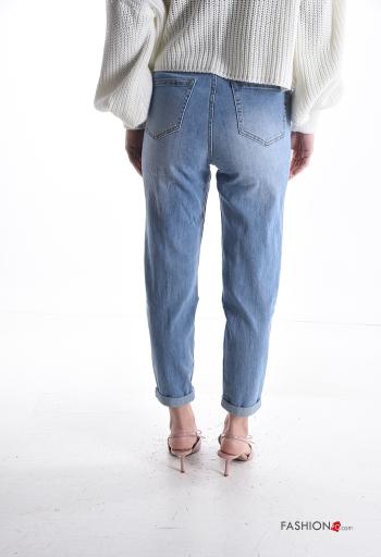 hoher Taille Jeans aus Baumwolle mit Knöpfen mit Reißverschluss mit Taschen - ph 2