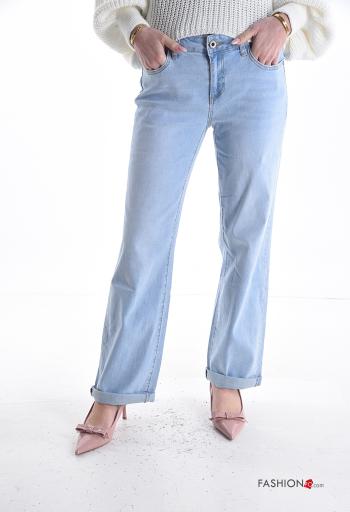 Denim Jeans aus Baumwolle mit Knöpfen mit Reißverschluss mit Taschen - ph 1