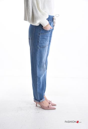denim Cotton Jeans with pockets with drawstring - ph 3