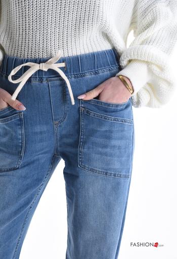denim Cotton Jeans with pockets with drawstring - ph 4