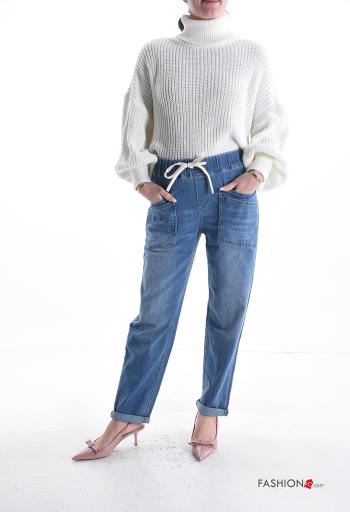 denim Cotton Jeans with pockets with drawstring - ph 5
