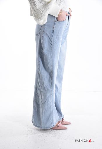 Denim wide leg Jeans aus Baumwolle mit Knöpfen mit Reißverschluss mit Taschen - ph 3