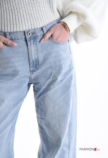 Denim wide leg Jeans aus Baumwolle mit Knöpfen mit Reißverschluss mit Taschen - ph 4