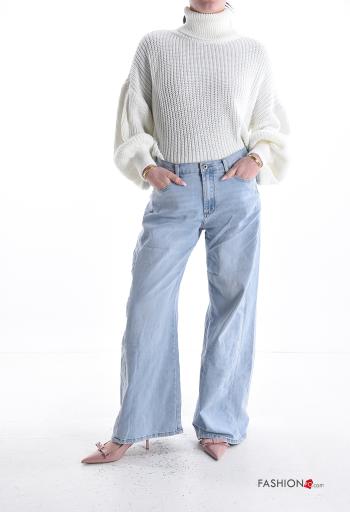 Denim wide leg Jeans aus Baumwolle mit Knöpfen mit Reißverschluss mit Taschen - ph 5