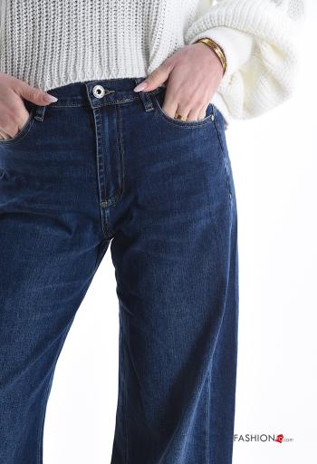 denim wide leg Cotton Jeans with buttons with zip with pockets - ph 4