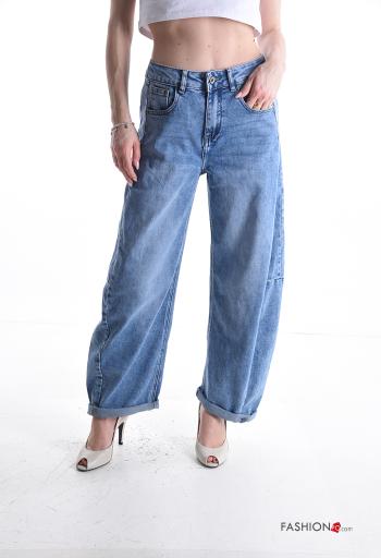 denim Cotton Jeans with buttons with zip with pockets
