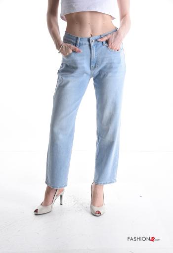 denim long Cotton Jeans with buttons with zip