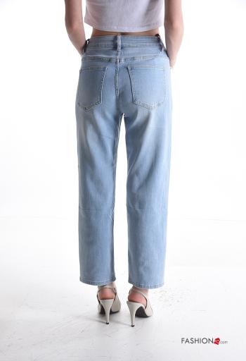 denim long Cotton Jeans with buttons with zip - ph 2