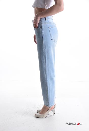 denim long Cotton Jeans with buttons with zip - ph 3