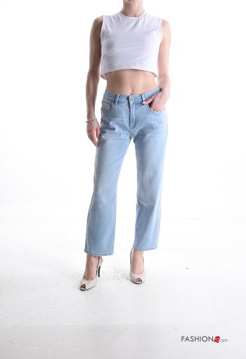 denim long Cotton Jeans with buttons with zip - ph 5