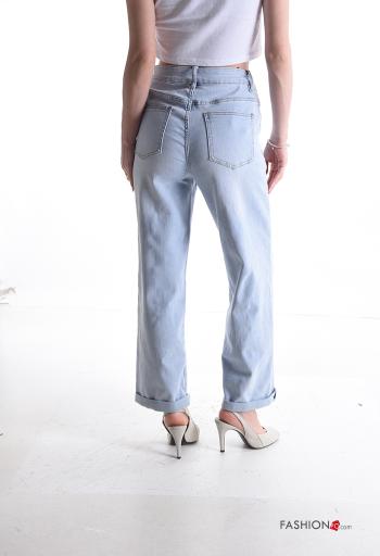 denim long Cotton Jeans with buttons with zip - ph 2