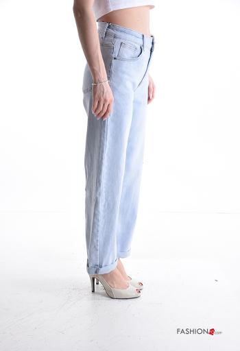 denim long Cotton Jeans with buttons with zip - ph 3
