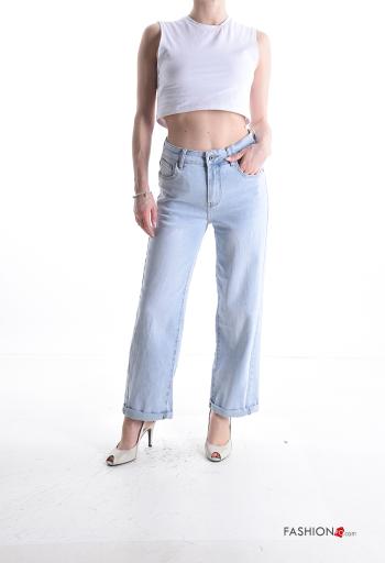 denim long Cotton Jeans with buttons with zip - ph 5