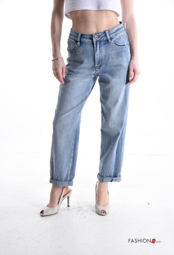 denim long Cotton Jeans with buttons with zip - ph 1