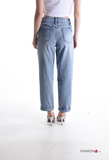 denim long Cotton Jeans with buttons with zip - ph 2