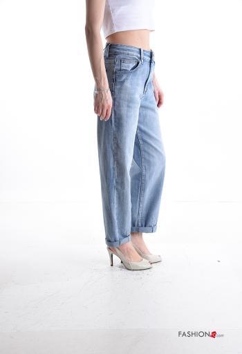 denim long Cotton Jeans with buttons with zip - ph 3