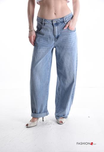 Jeans in Cotone denim lungo con bottoni con zip - ph 1