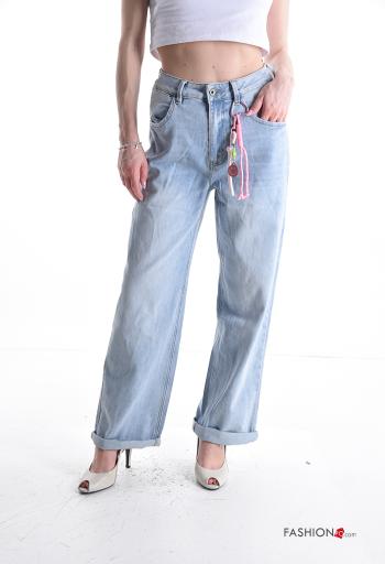 denim long Cotton Jeans with buttons with zip - ph 1