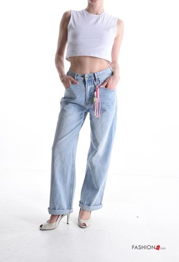 denim long Cotton Jeans with buttons with zip - ph 5
