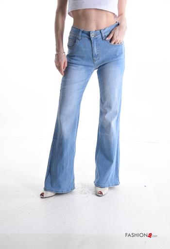 denim long Cotton Jeans with buttons with zip