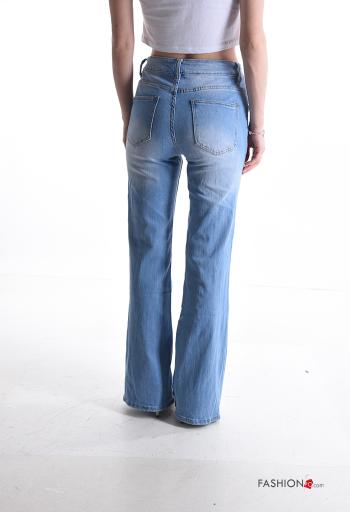 denim long Cotton Jeans with buttons with zip - ph 2