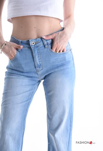 denim long Cotton Jeans with buttons with zip - ph 4