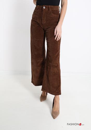 Pantalone in Cotone a zampa in velluto con tasche - ph 1