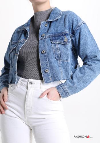 Denim Jacke aus Baumwolle mit Knöpfen mit Taschen - ph 1