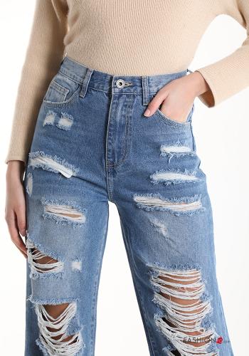 high waist wide leg Cotton Jeans with pockets - ph 4