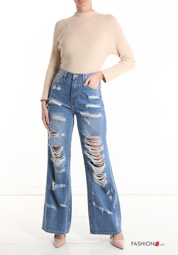 high waist wide leg Cotton Jeans with pockets - ph 5