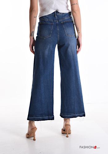 wide leg Cotton Jeans with pockets with rhinestones - ph 2