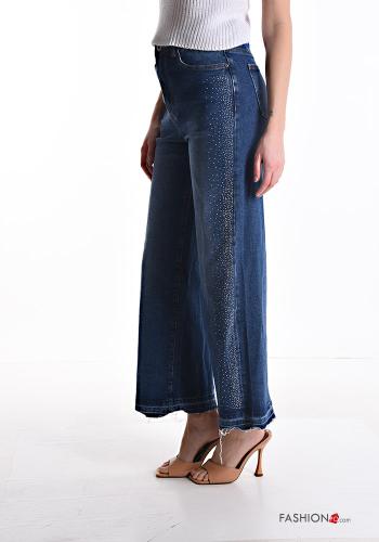 wide leg Cotton Jeans with pockets with rhinestones - ph 3