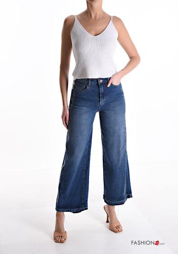 wide leg Cotton Jeans with pockets with rhinestones - ph 5