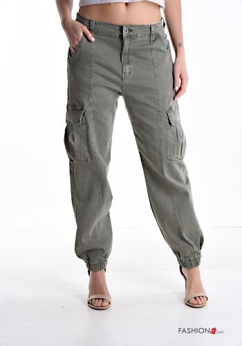 Jeans in Cotone denim con tasche con elastico