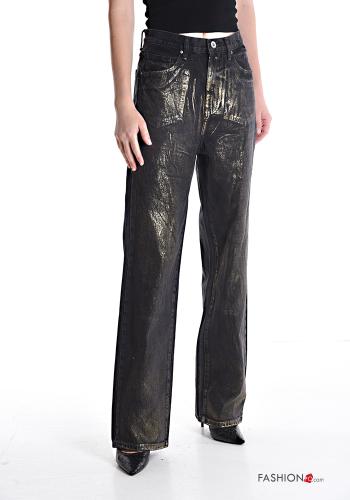 Jeans in Cotone vita alta metallizzato con tasche - ph 1