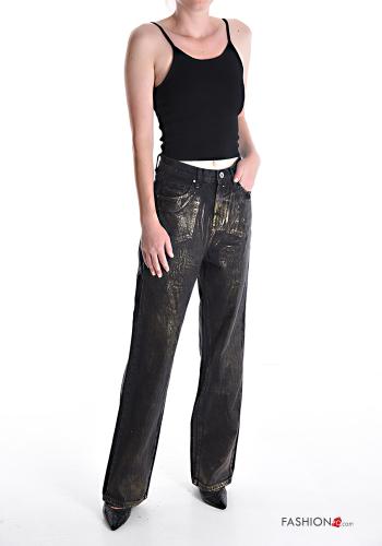 Jeans in Cotone vita alta metallizzato con tasche - ph 5