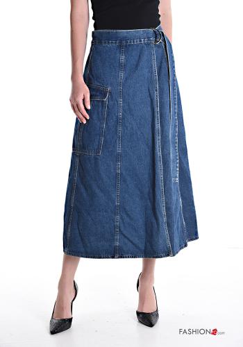 Jupe en Coton en denim Longuette avec ceinture - ph 1