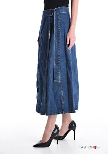 Jupe en Coton en denim Longuette avec ceinture - ph 3