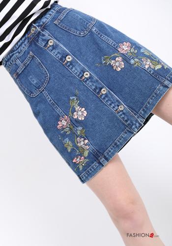 Embroidered denim Cotton Mini skirt with buttons with pockets - ph 4