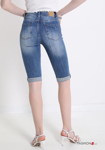 Cropped Trousers in Cotton  with pockets denim Floral print - ph 2