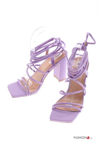 Sapatos de salto imitação de couro bico quadrado com pulseira - ph 1
