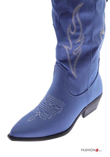 Botas imitação de couro pontudo Padrão bordado com fecho - ph 3
