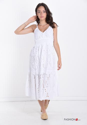 Besticktes Muster V-Ausschnitt Strandkleid aus Baumwolle mit Volants - ph 1