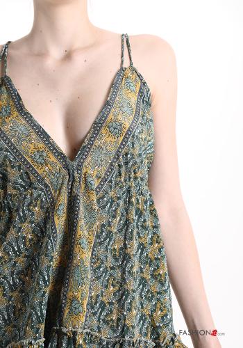 Scamiciato in Seta Fantasia jacquard con balze scollo a V - ph 4