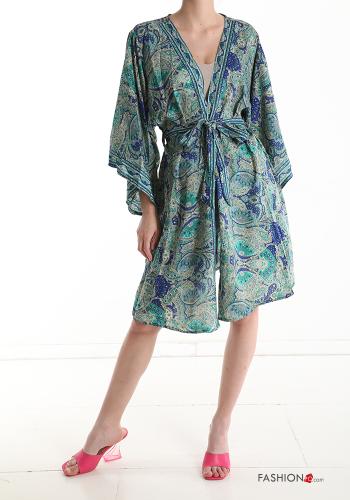 Vestido playero de Seda Estampado jacquard con cinturón - ph 8