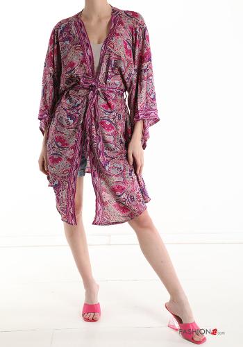 Vestido playero de Seda Estampado jacquard con cinturón - ph 9