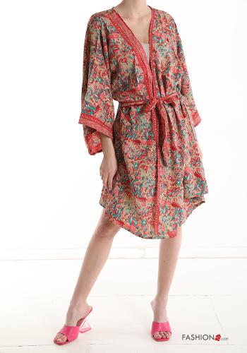 Vestido playero de Seda Estampado jacquard con cinturón - ph 12