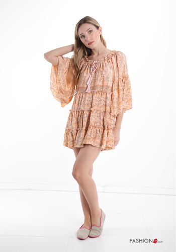 Saída de praia em Seda Floral com folhos com laço - ph 1